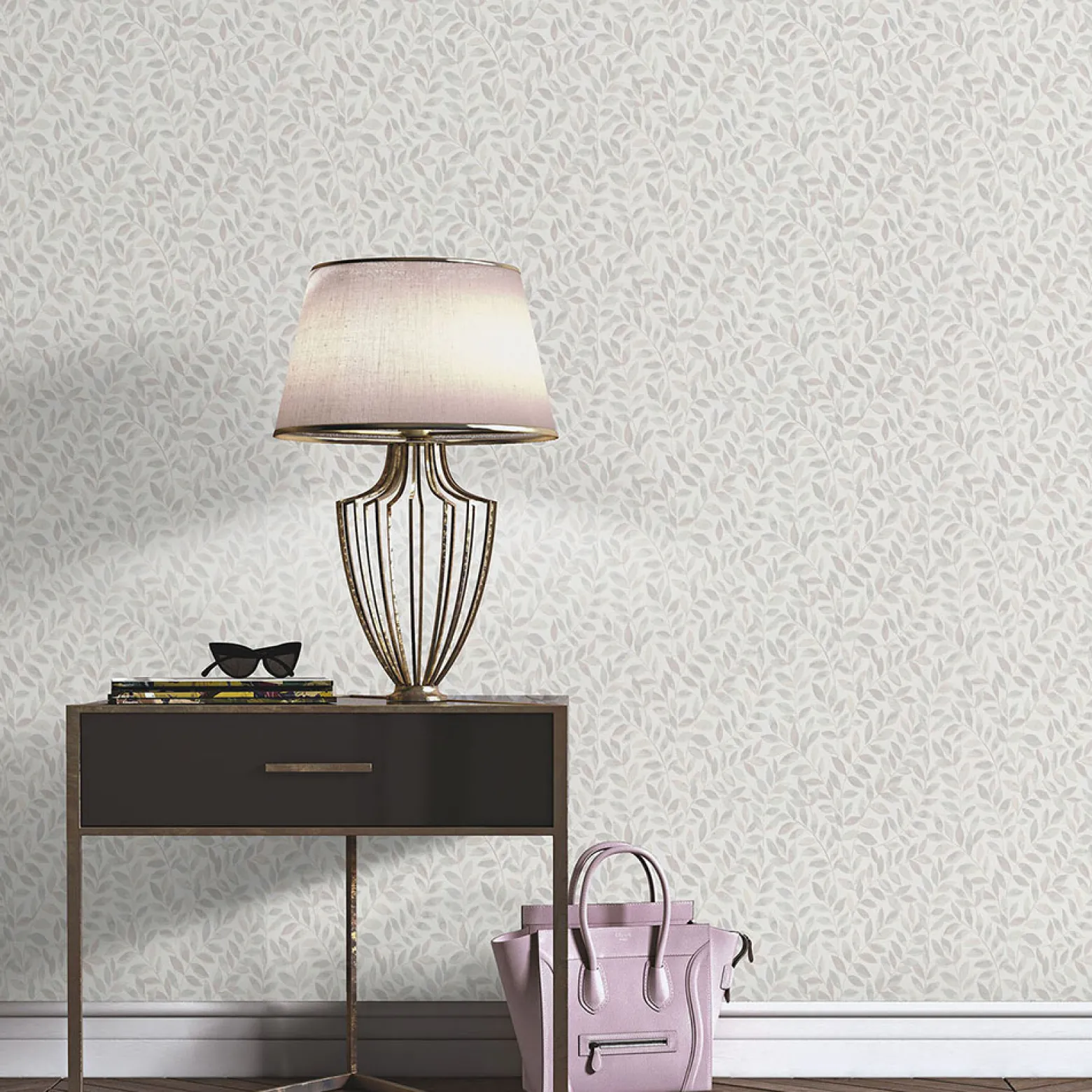 Vliestapete Blätter Ranken Weiß Beige Grau 10462-10