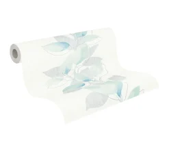 Vliestapete Blätter Ranke weiß grün blau Glanz 37815-1