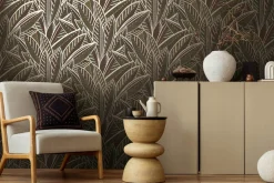 Vliestapete Blätter Schwarz Braun Metallic 39933-1