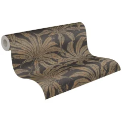 Vliestapete Blätter Schwarz Gold Kupfer Metallic 39501-1