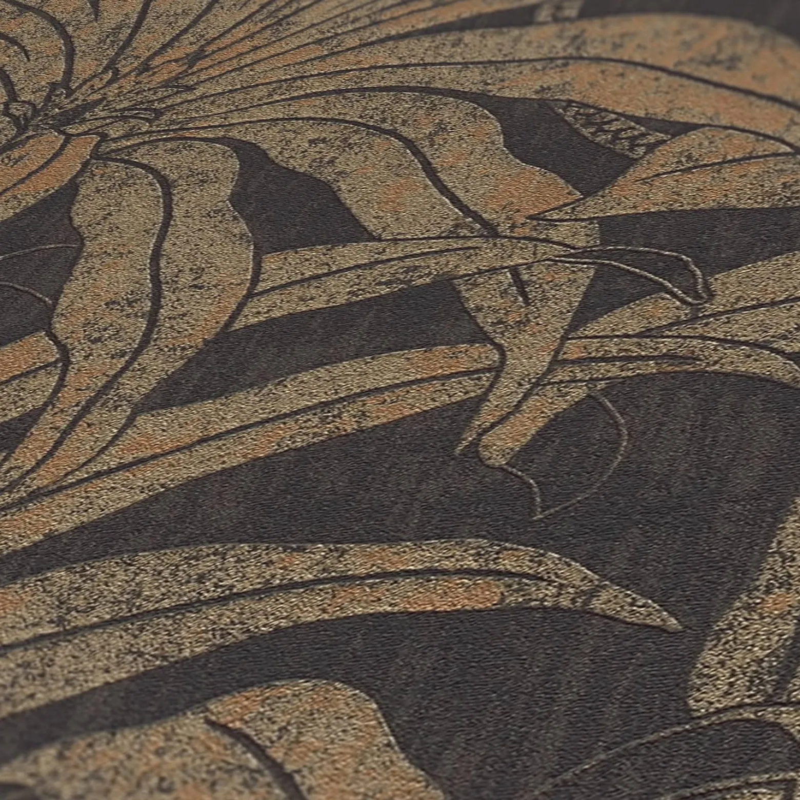 Vliestapete Blätter Schwarz Gold Kupfer Metallic 39501-1