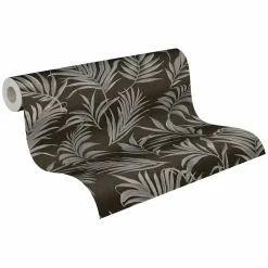 Vliestapete Blätter Schwarz Silber Metallic 79108-7