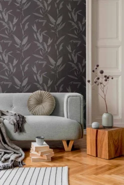 Vliestapete Blätter schwarz silber 37549-2 | 375492