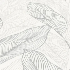 Vliestapete Blätter Struktur Weiß Silber Metallic 10282-31