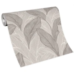 Vliestapete Blätter Struktur Beige Grau Metallic 10282-38