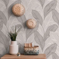 Vliestapete Blätter Struktur Beige Grau Metallic 10282-38