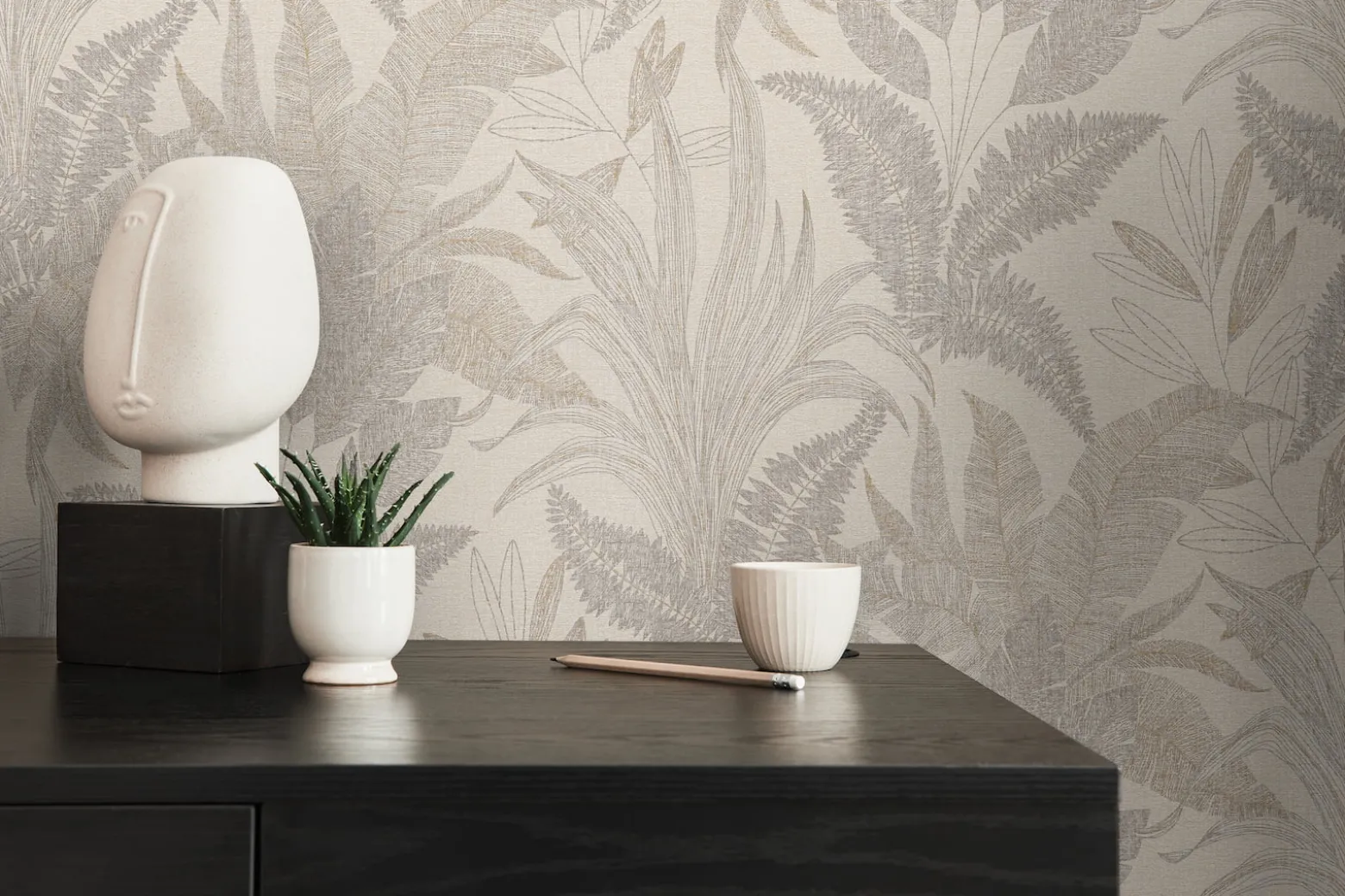 Vliestapete Blätter Tropen Beige Gold Metallic 39654-5