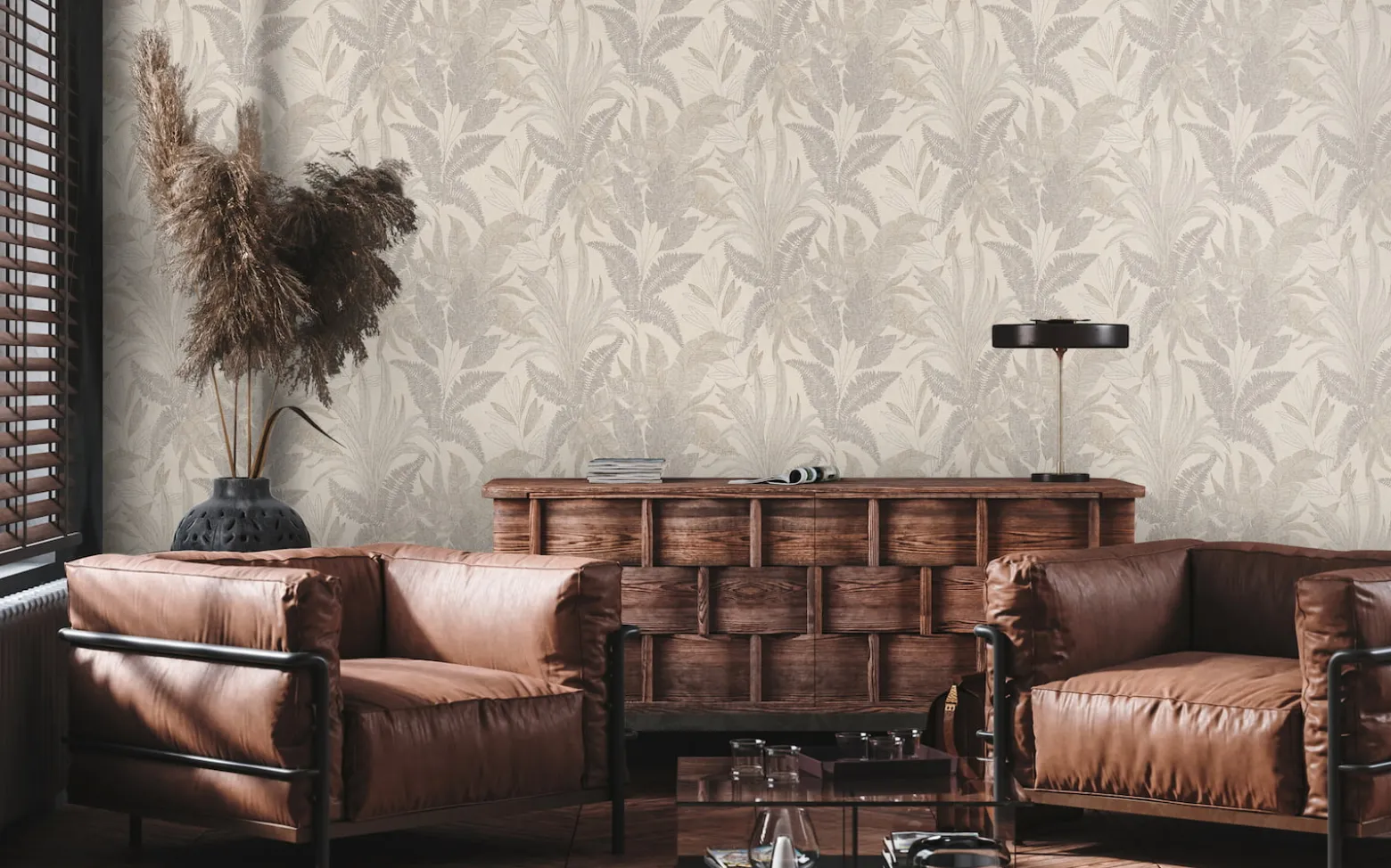 Vliestapete Blätter Tropen Beige Gold Metallic 39654-5