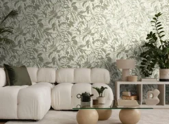 Vliestapete Blätter Tropen Creme Grün Gold Metallic 78203-1