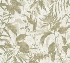 Vliestapete Blätter Tropen Creme Grün Gold Metallic 78203-1