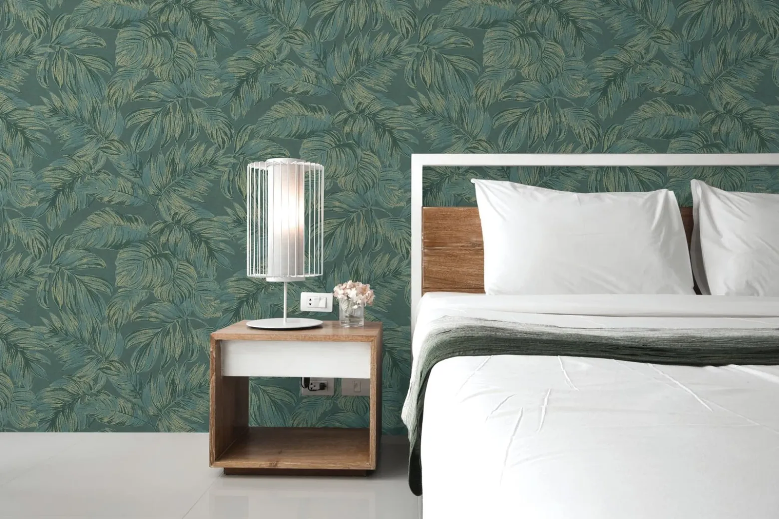 Vliestapete Blätter Tropen Grün Gold Metallic 39340-1