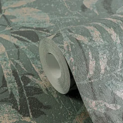 Vliestapete Blätter Tropen Grün Blau Gold Metallic 78203-5