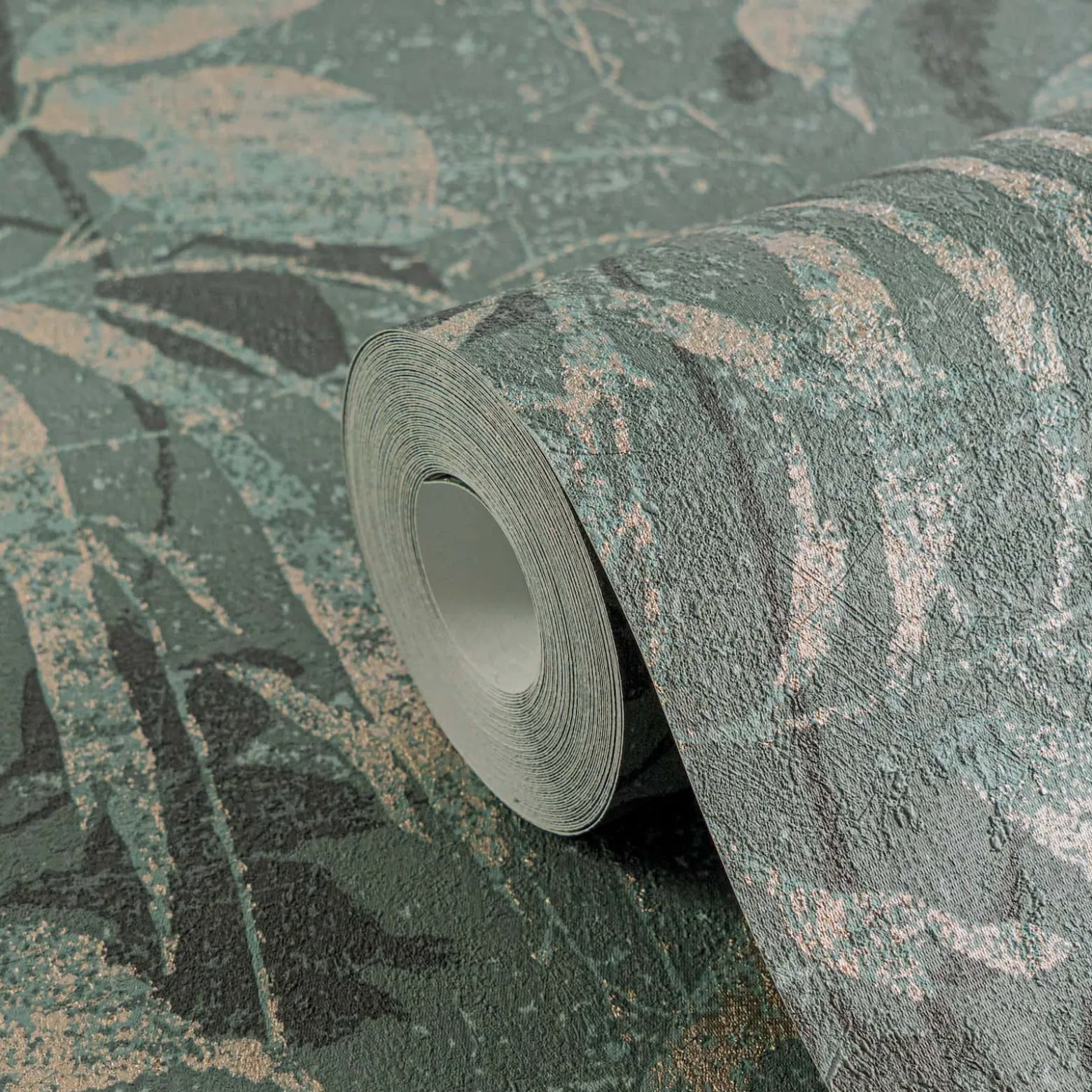 Vliestapete Blätter Tropen Grün Blau Gold Metallic 78203-5