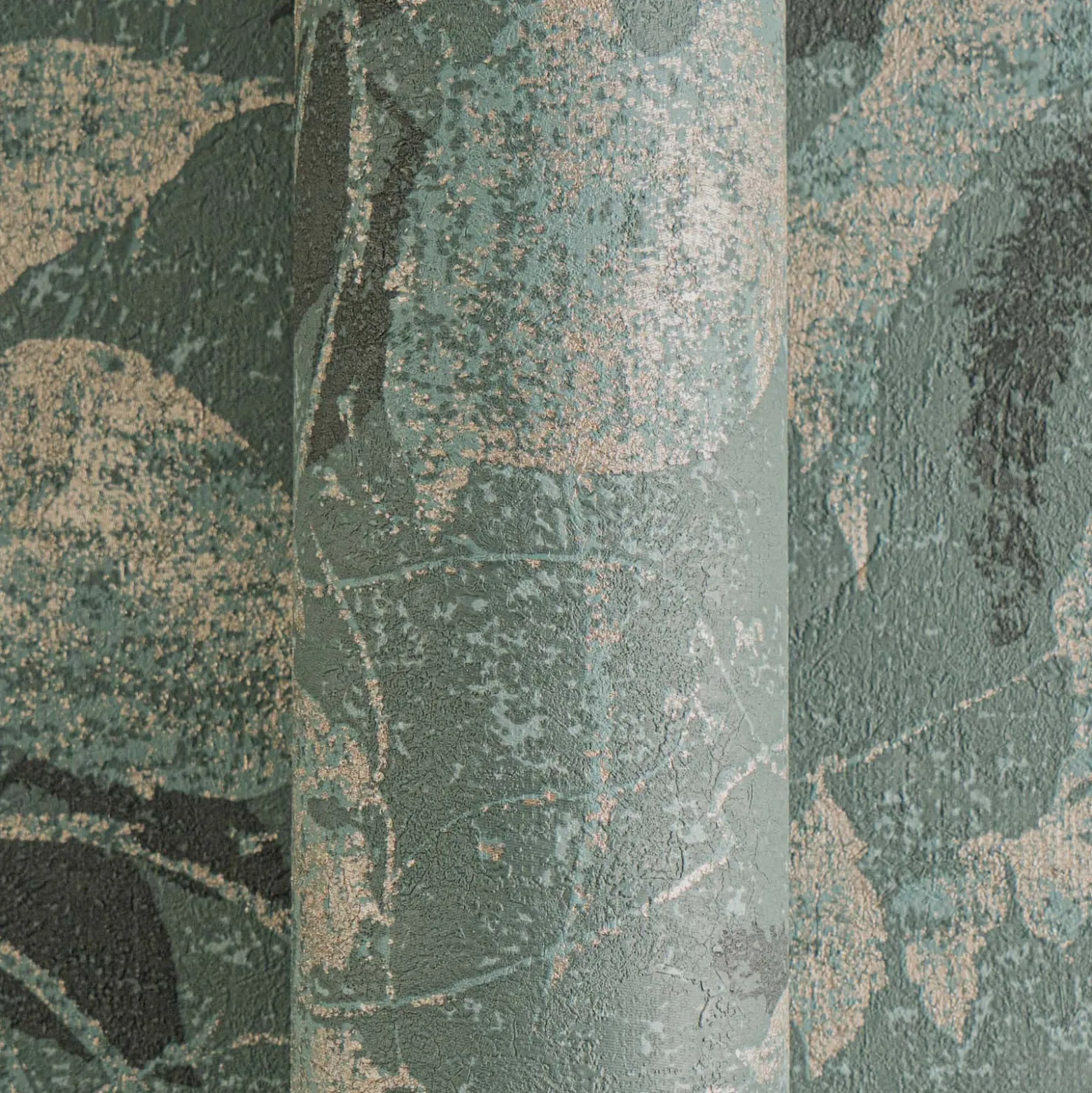 Vliestapete Blätter Tropen Grün Blau Gold Metallic 78203-5
