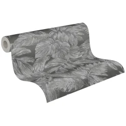 Vliestapete Blätter Tropen Grau Silber Metallic 39340-4