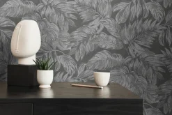 Vliestapete Blätter Tropen Grau Silber Metallic 39340-4