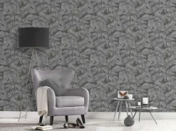 Vliestapete Blätter Tropen Grau Silber Metallic 39340-4