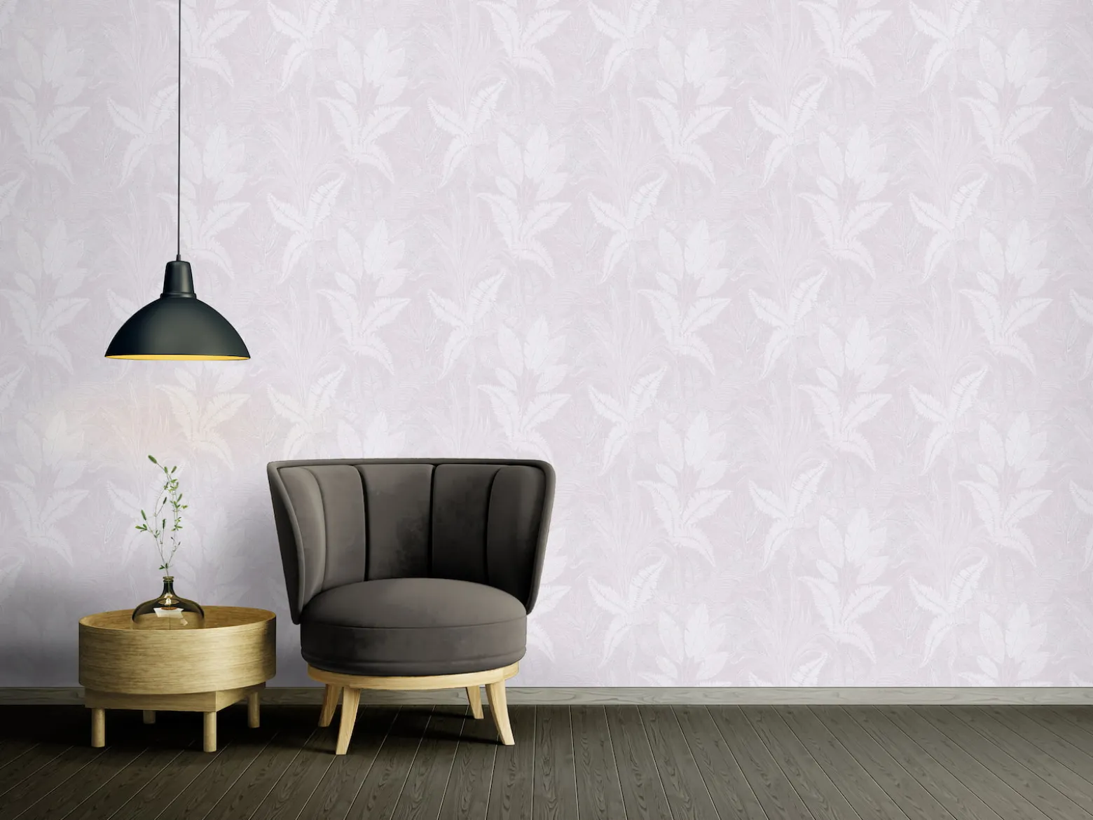 Vliestapete Blätter Tropen Lila Silber Metallic 39654-4