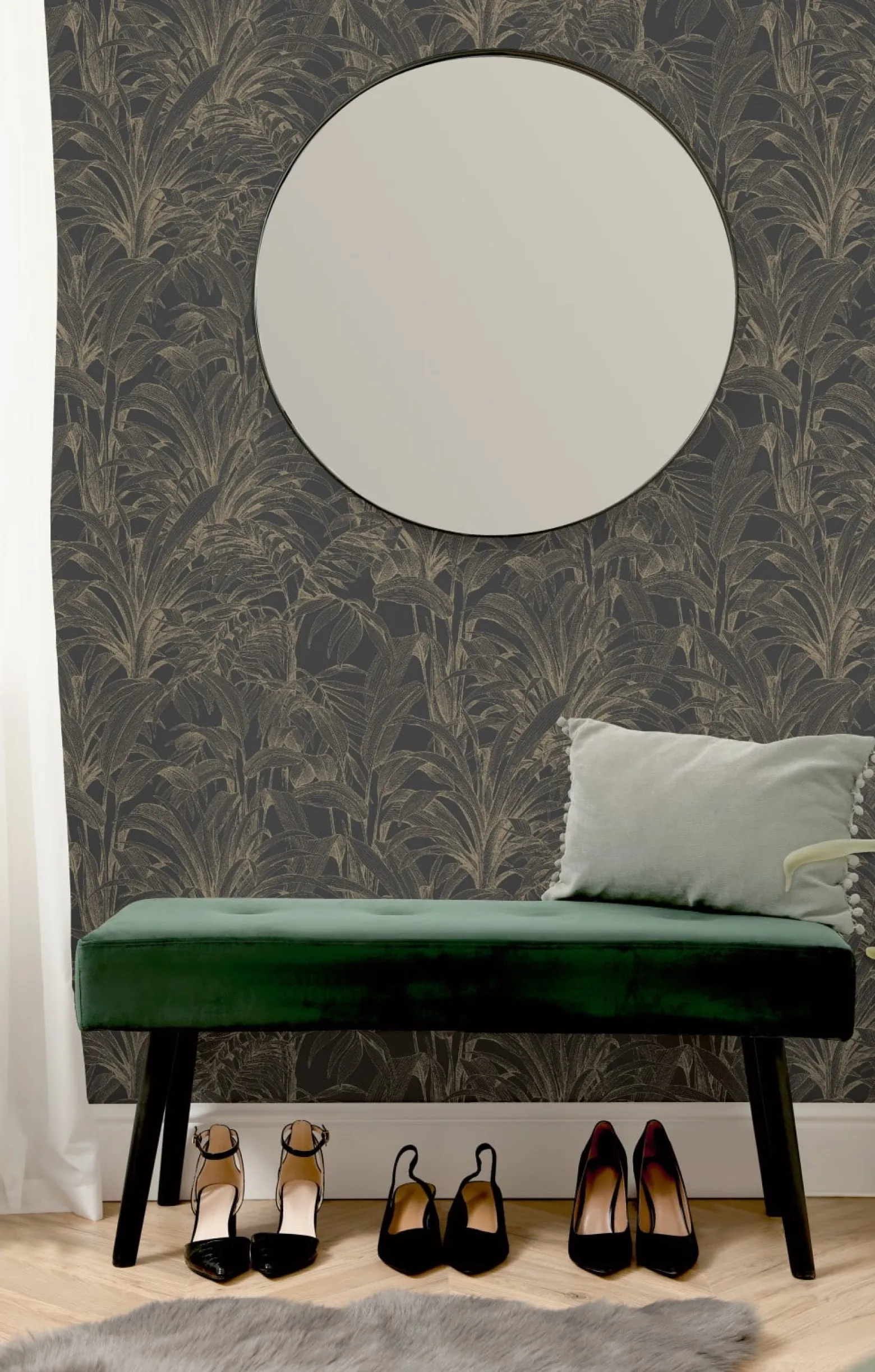 Vliestapete Blätter Tropisch Schwarz Gold Metallic A51403