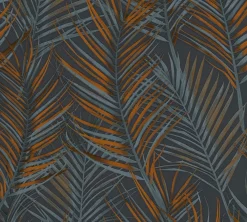 Vliestapete Blätter Tropisch Schwarz Orange Glanz 39038-6