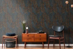 Vliestapete Blätter Tropisch Schwarz Orange Glanz 39038-6