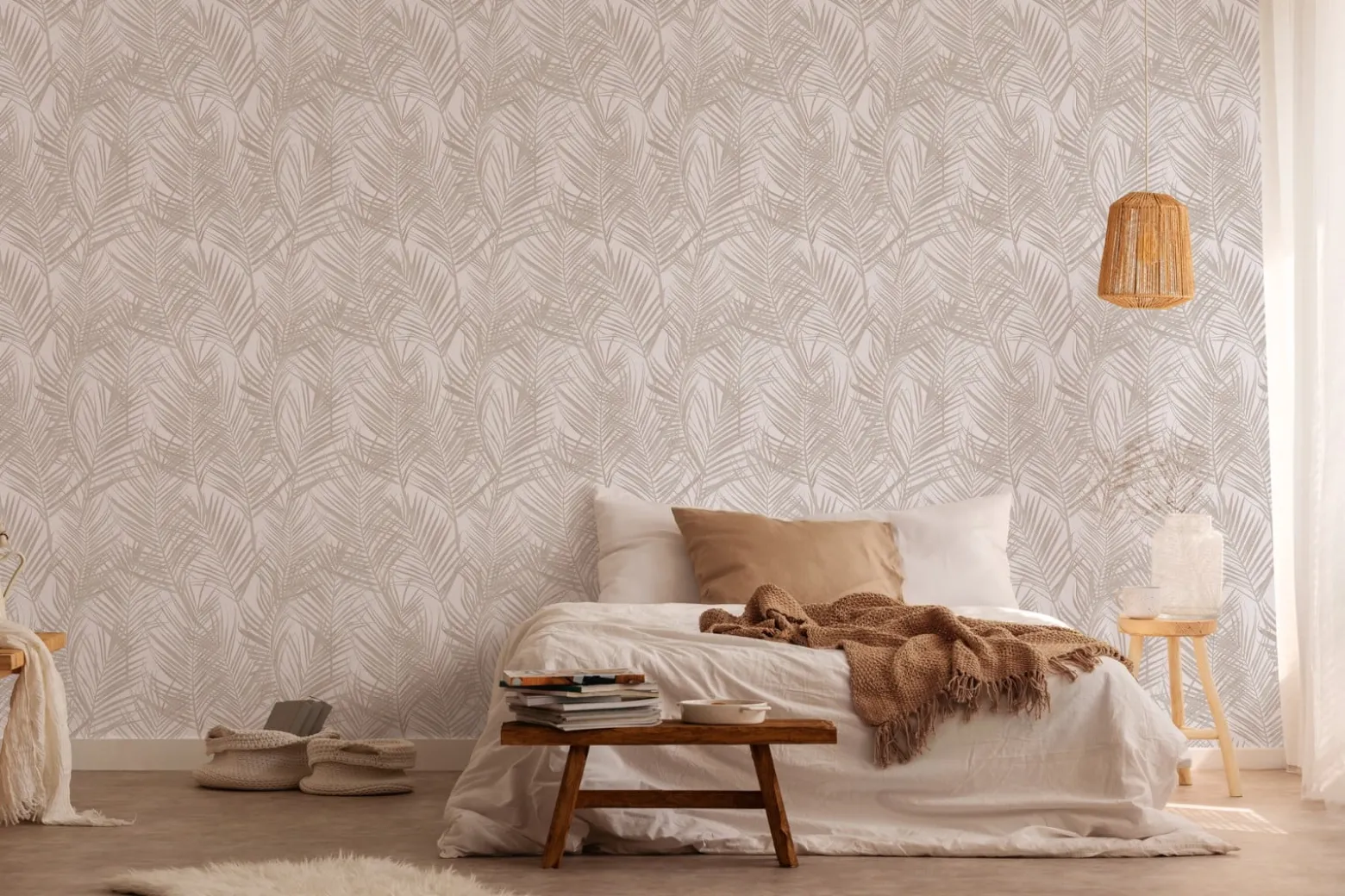 Vliestapete Blätter Tropisch Weiß Perlmutt Metallic 39038-3