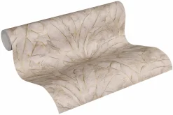 Vliestapete Blätter Tropisch taupe gold Glanz 36927-5