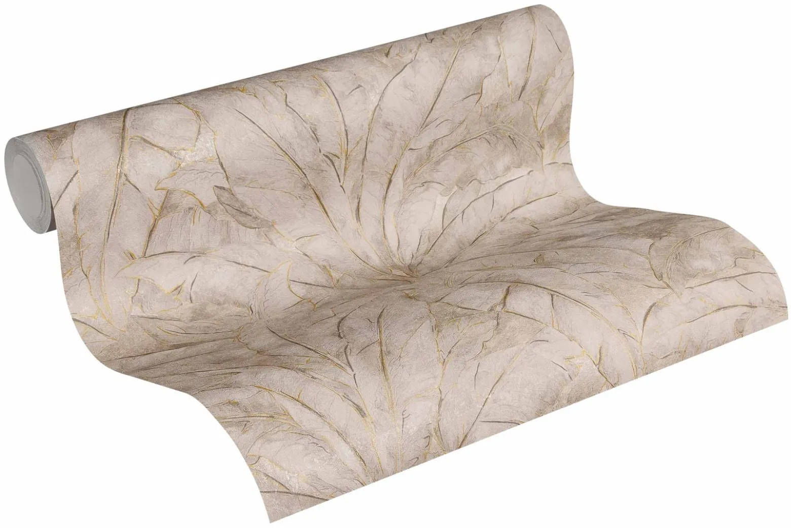 Vliestapete Blätter Tropisch taupe gold Glanz 36927-5