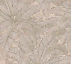 Vliestapete Blätter Tropisch taupe gold Glanz 36927-5