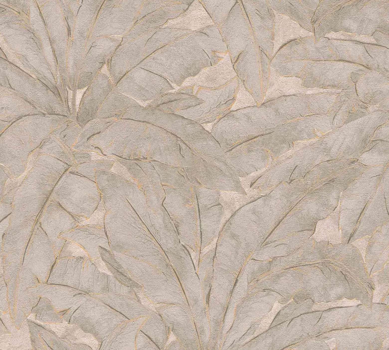 Vliestapete Blätter Tropisch taupe gold Glanz 36927-5