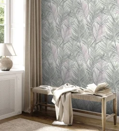 Vliestapete Blätter Tropisch Weiß Silber Metallic 39038-2
