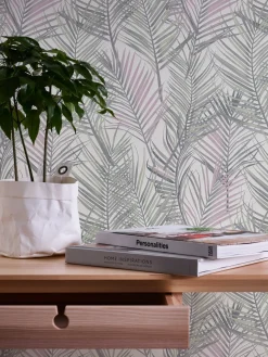 Vliestapete Blätter Tropisch Weiß Silber Metallic 39038-2