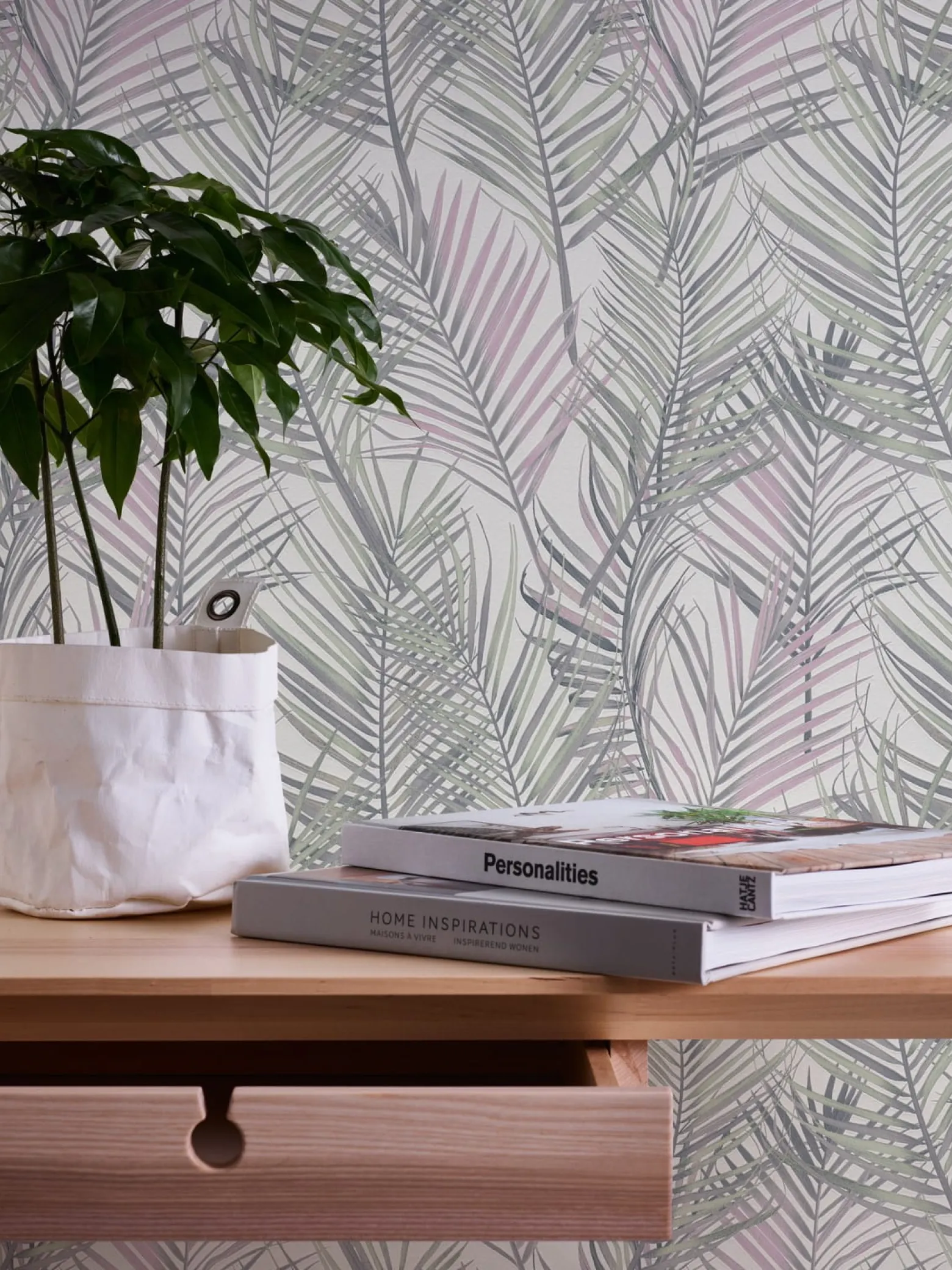 Vliestapete Blätter Tropisch Weiß Silber Metallic 39038-2