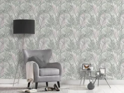 Vliestapete Blätter Tropisch Weiß Silber Metallic 39038-2