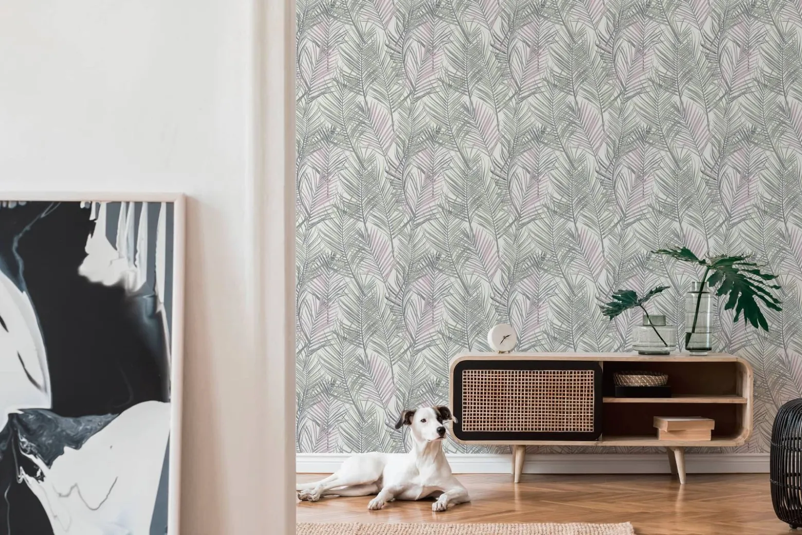Vliestapete Blätter Tropisch Weiß Silber Metallic 39038-2