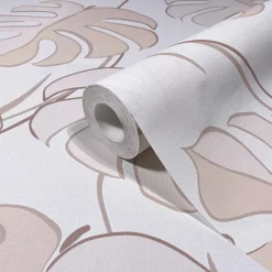 Vliestapete Blätter Tropisch Weiß Beige Apricot 81605