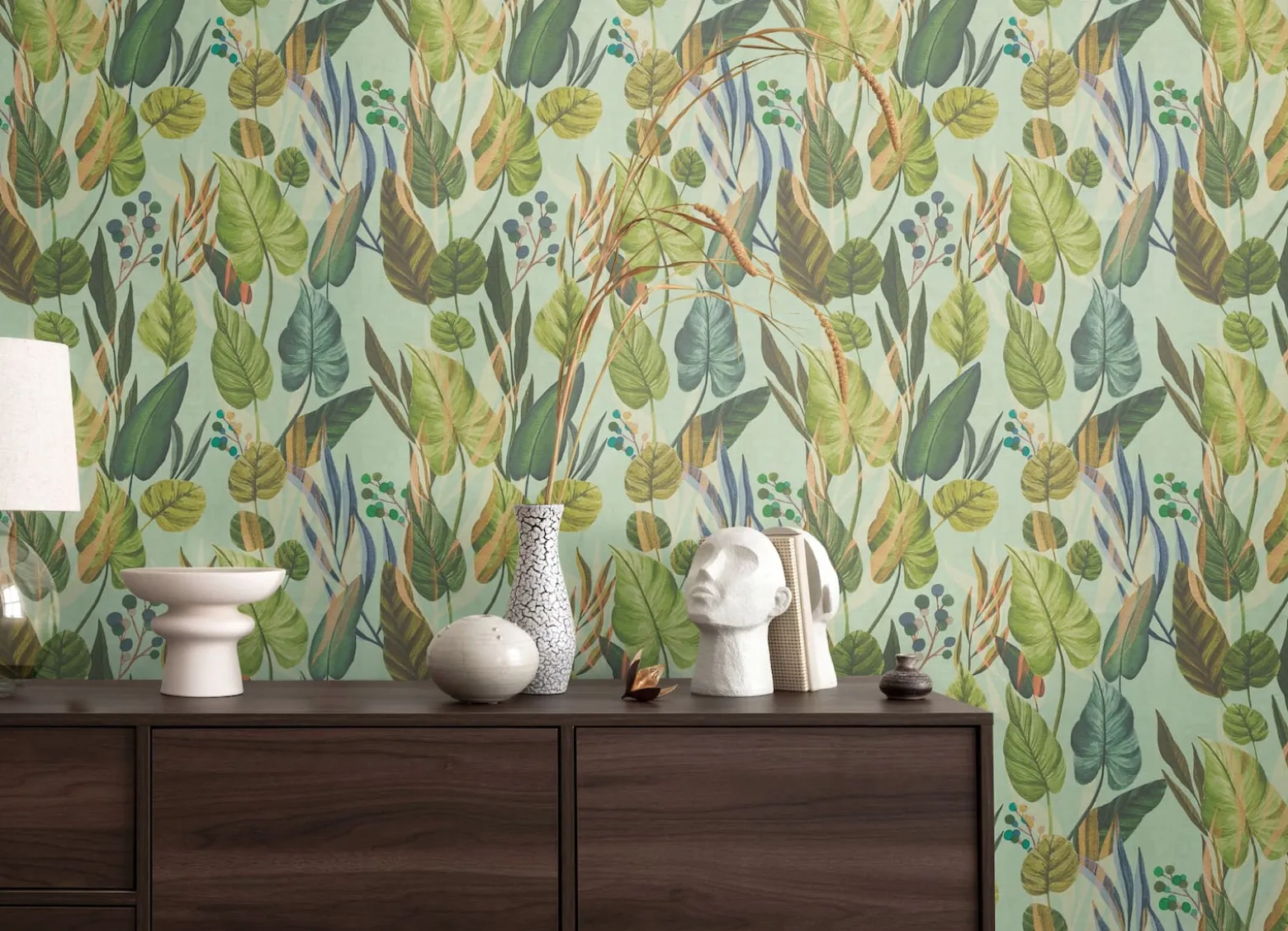 Vliestapete Blätter Tropisch Grün Blau 78219-1