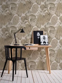 Vliestapete Blätter Tropisch Beige Creme Gold 39355-1