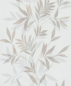Vliestapete Blätter Weiß Beige Silber Metallic 82459