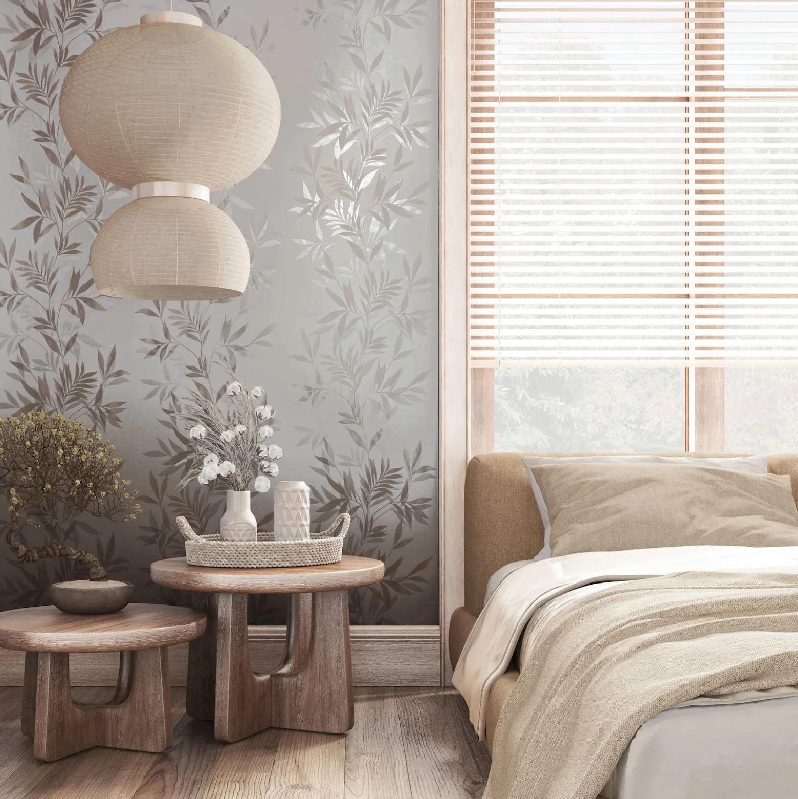 Vliestapete Blätter Weiß Beige Silber Metallic 82459