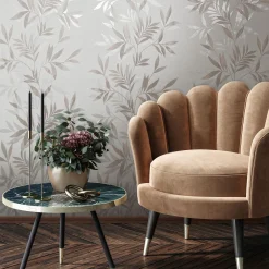 Vliestapete Blätter Weiß Beige Silber Metallic 82459