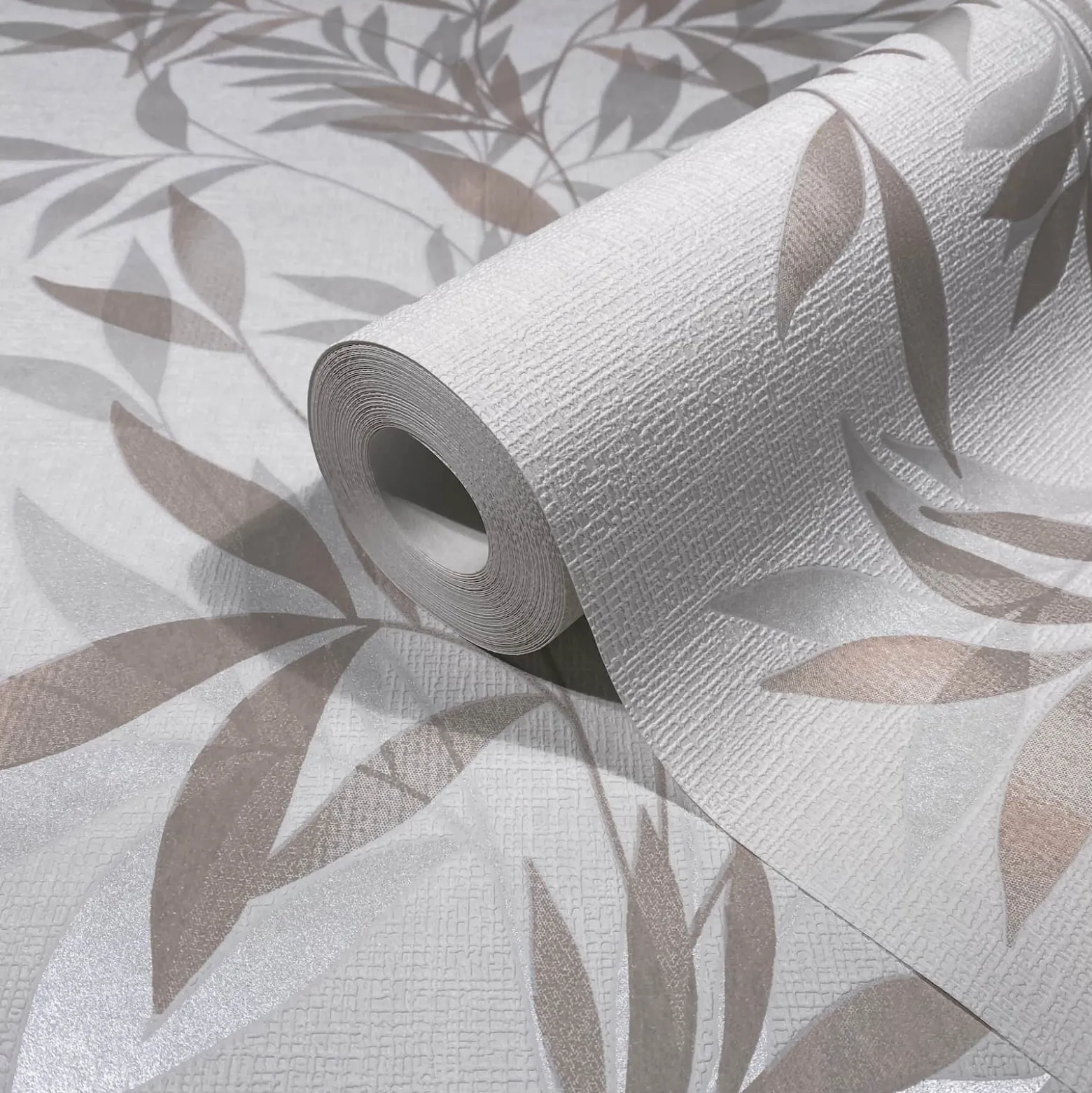 Vliestapete Blätter Weiß Beige Silber Metallic 82459
