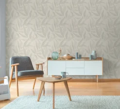 Vliestapete Blätter Weiß Grau Silber Metallic 79096-3