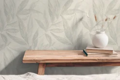 Vliestapete Blätter Weiß Grau Silber Metallic 79096-3