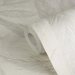 Vliestapete Blätter Weiß Grau Silber Metallic 79096-3