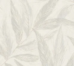 Vliestapete Blätter Weiß Grau Silber Metallic 79096-3