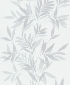 Vliestapete Blätter Weiß Grau Silber Metallic 82460