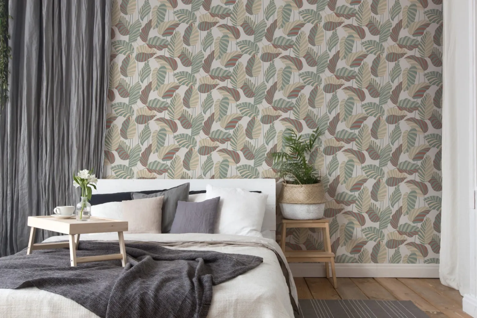 Vliestapete Blätter Weiß Grün Gold Metallic 39094-1