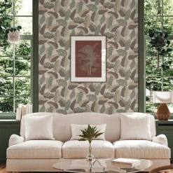 Vliestapete Blätter Weiß Grün Gold Metallic 39094-1