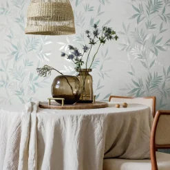 Vliestapete Blätter Weiß Türkis Silber Metallic 82461